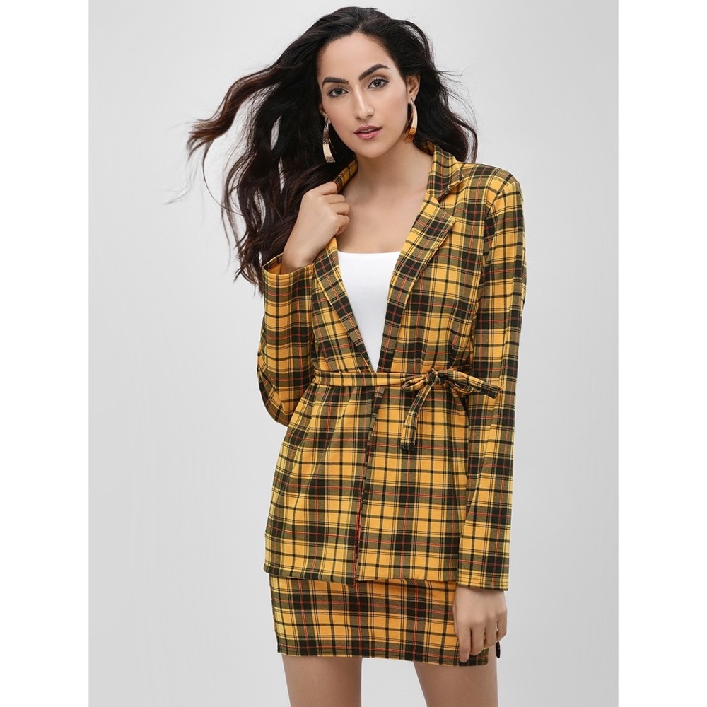 Lasula mustard yellow plaid blazer